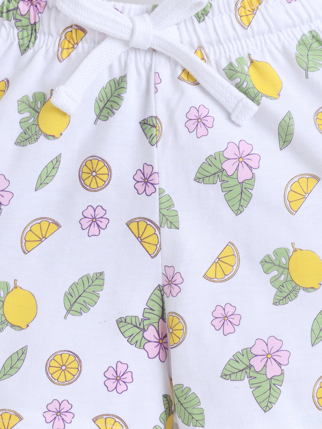 Girls Lemon Print Cotton Pajama Set “ T-Shirt & Shorts Nightwear
