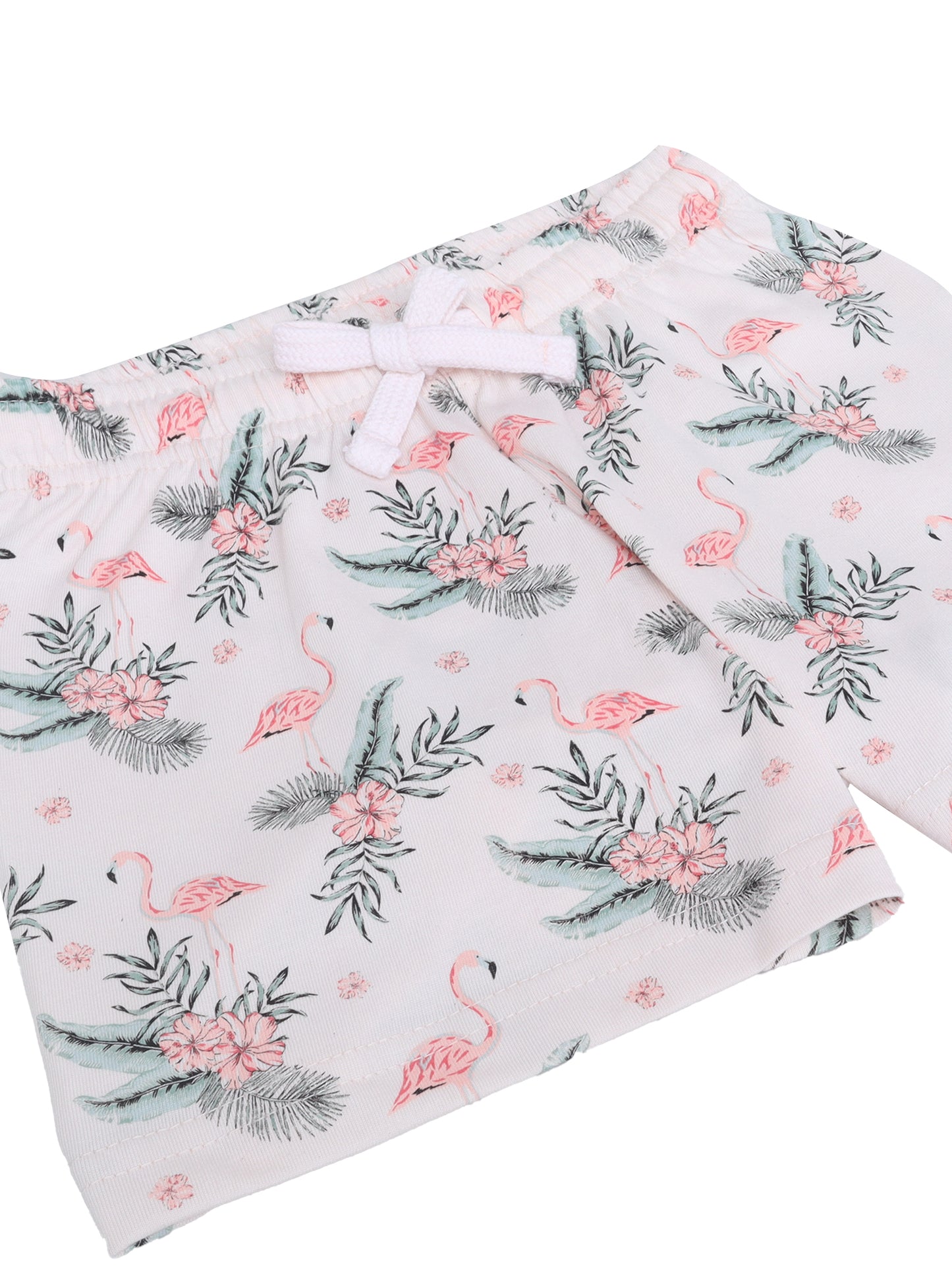 Girls Flamingo Print Cotton Pajama Set – T-Shirt & Shorts Nightwear