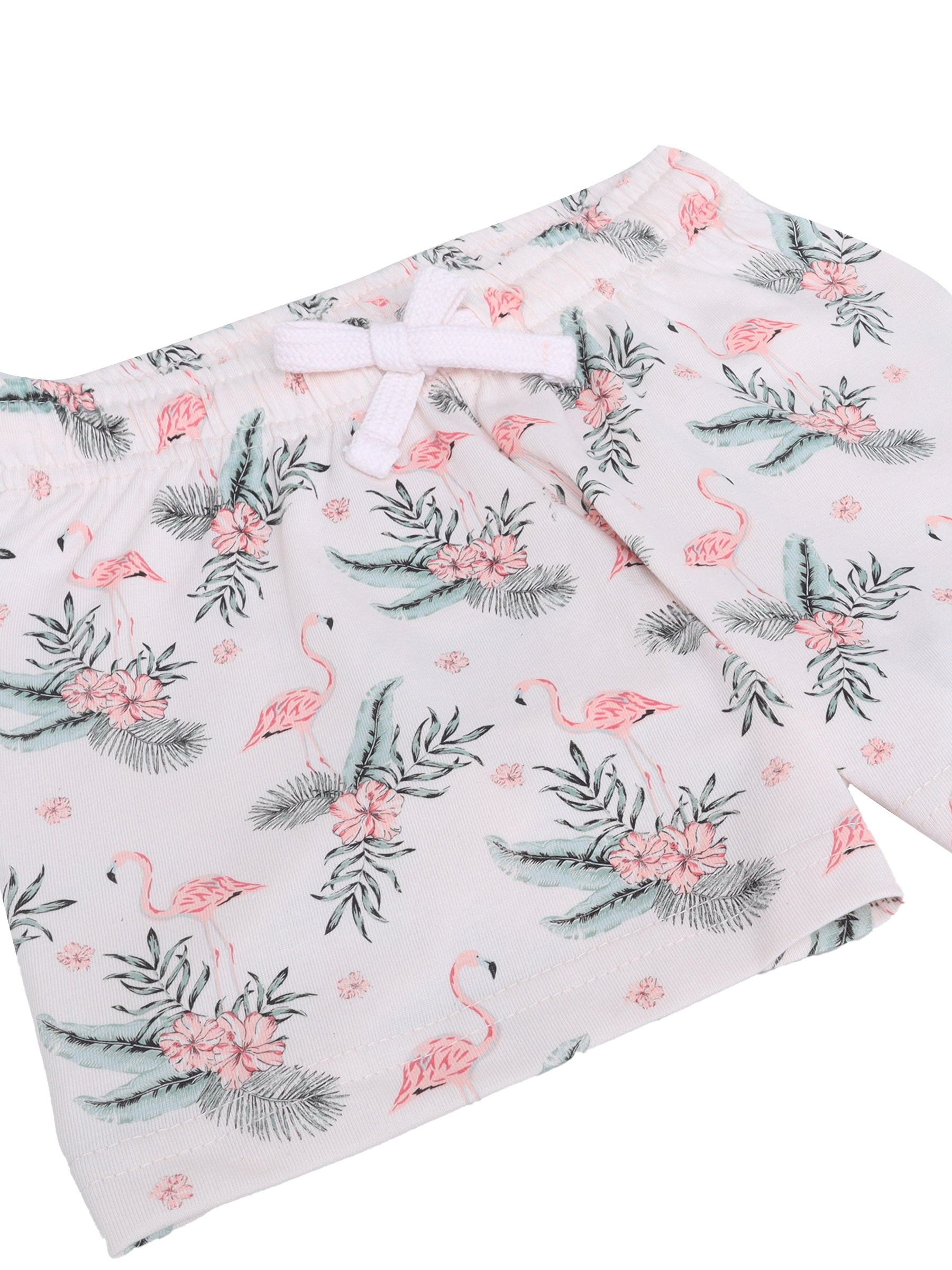 Girls Flamingo Print Cotton Pajama Set “ T-Shirt & Shorts Nightwear