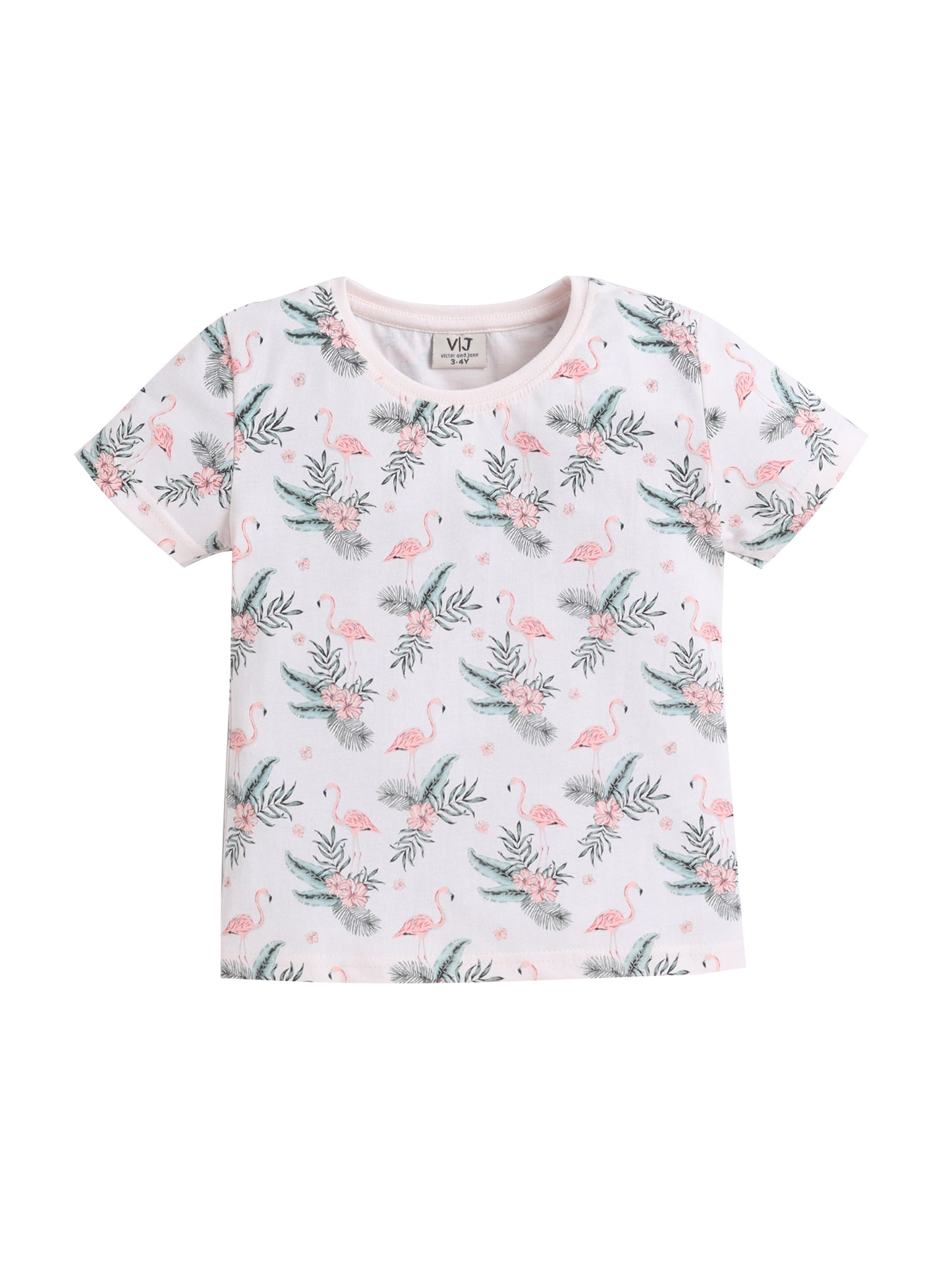 Girls Flamingo Print Cotton Pajama Set – T-Shirt & Shorts Nightwear