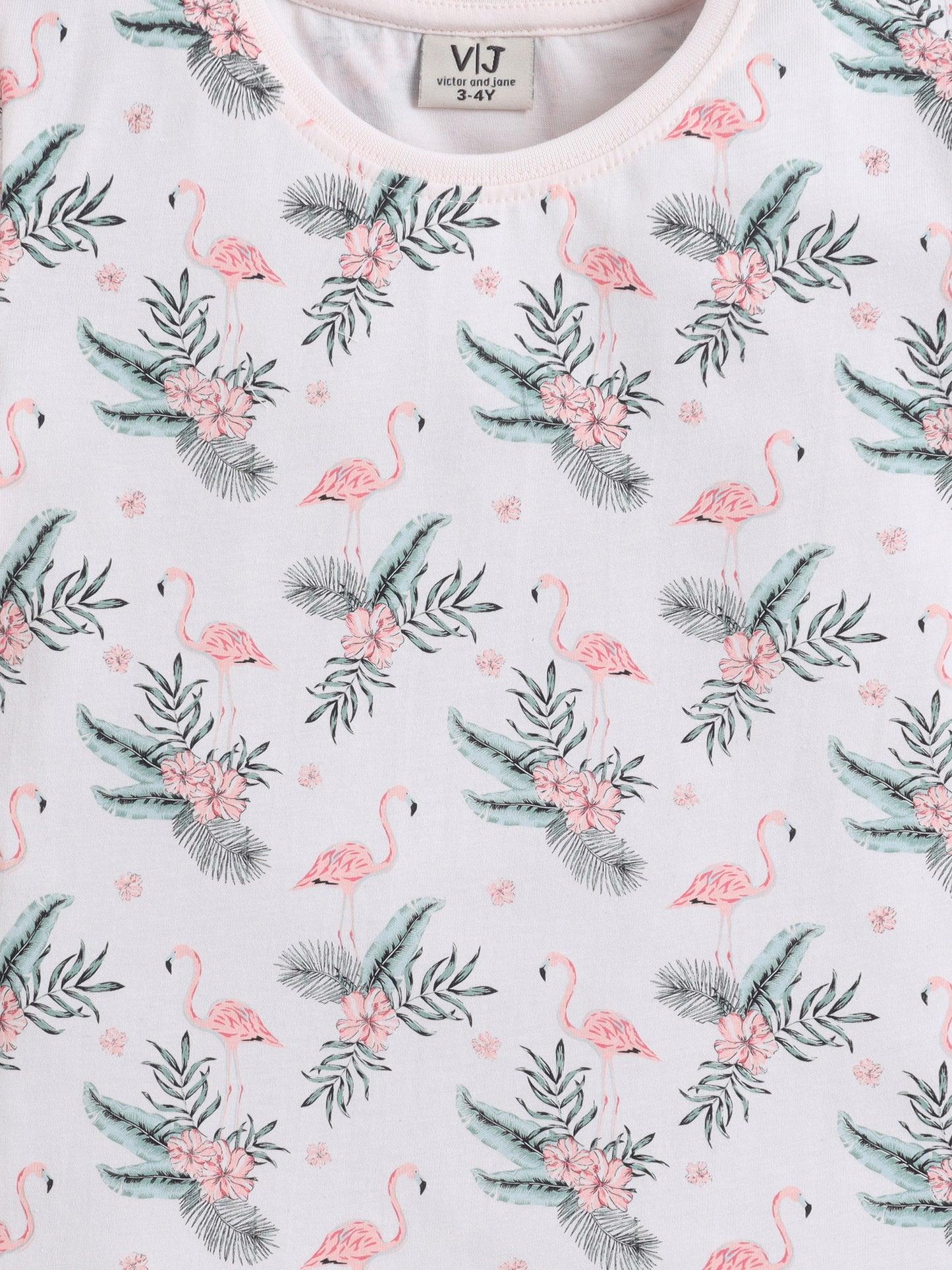 Girls Flamingo Print Cotton Pajama Set – T-Shirt & Shorts Nightwear