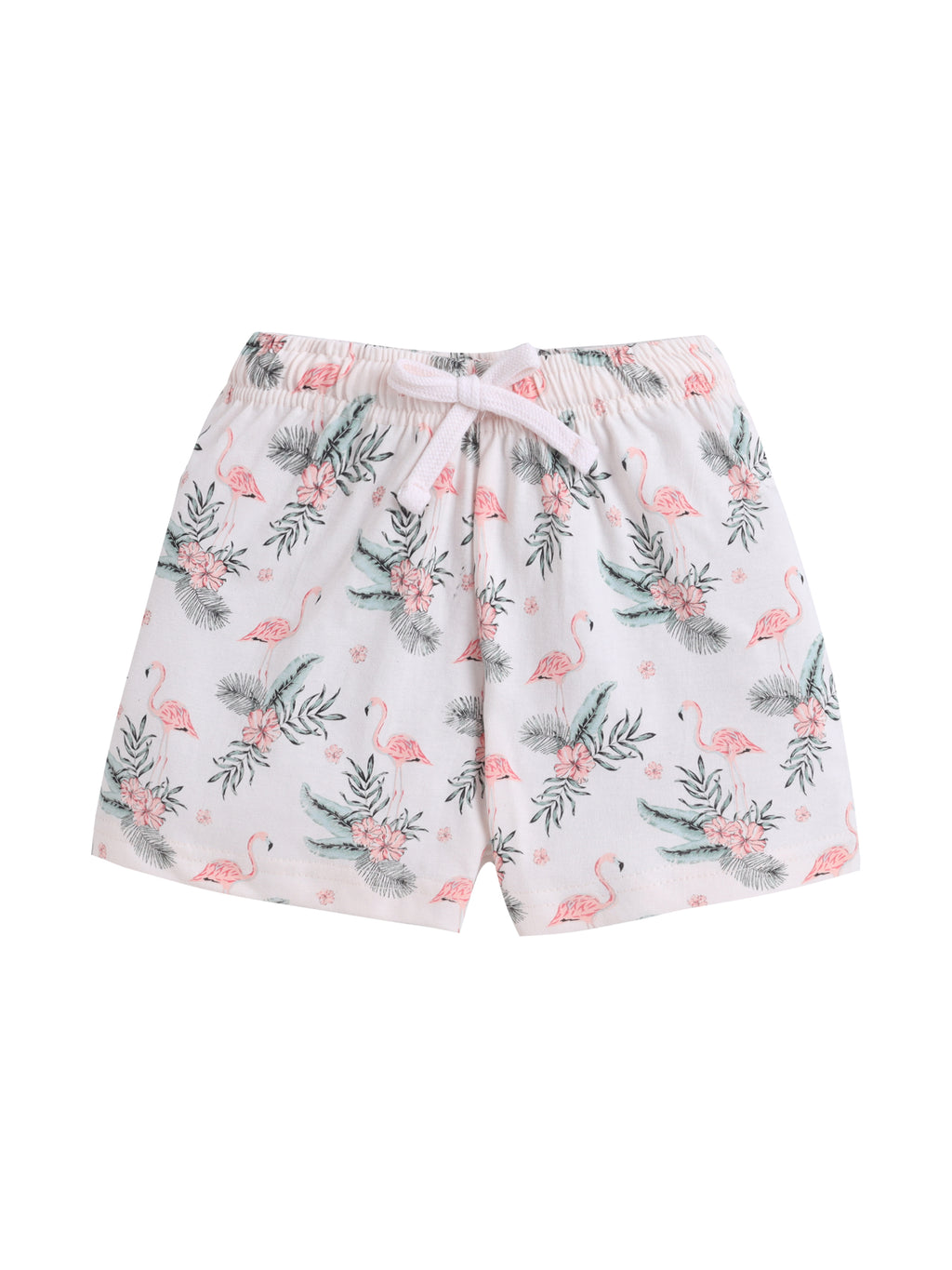 Girls Flamingo Print Cotton Pajama Set “ T-Shirt & Shorts Nightwear