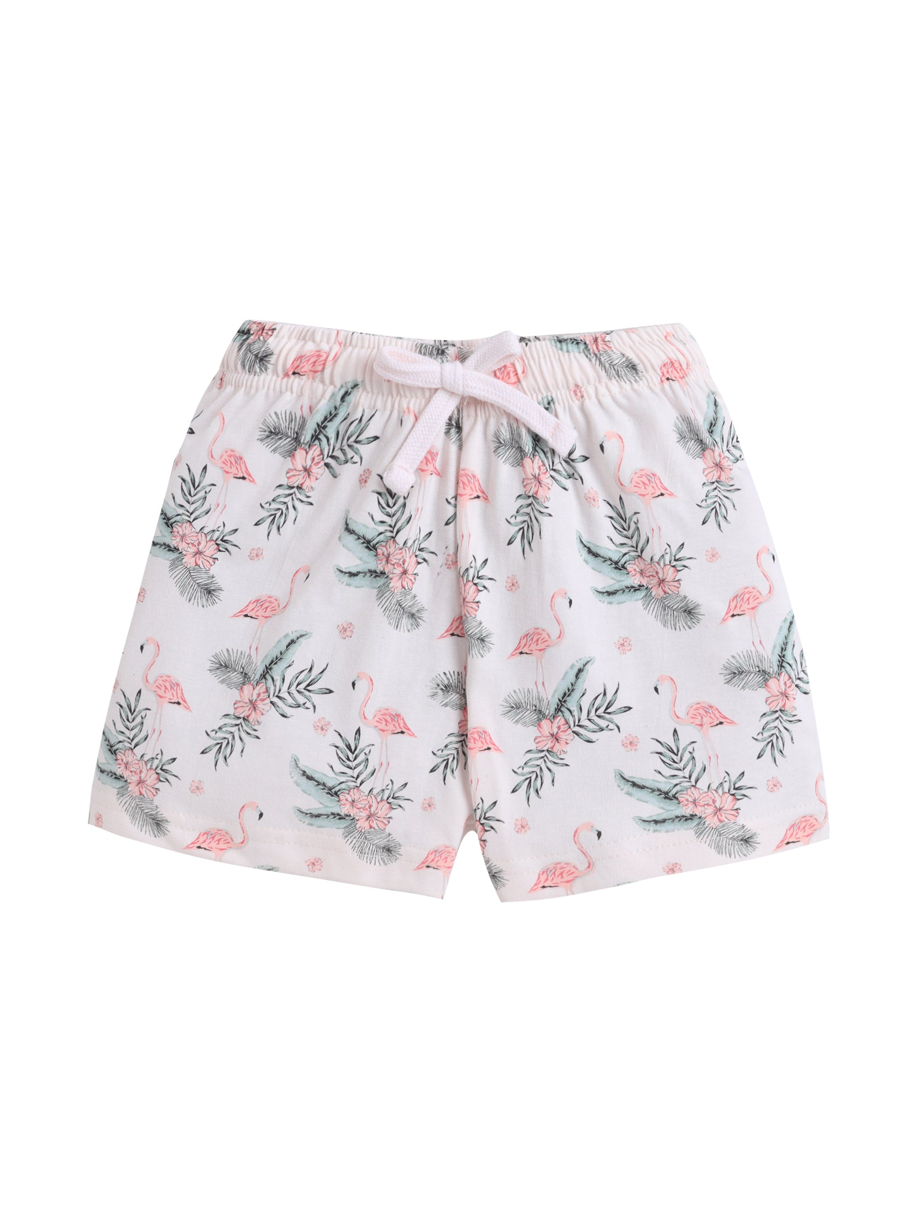 Girls Flamingo Print Cotton Pajama Set “ T-Shirt & Shorts Nightwear
