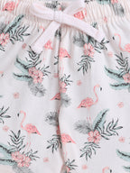 Girls Flamingo Print Cotton Pajama Set “ T-Shirt & Shorts Nightwear