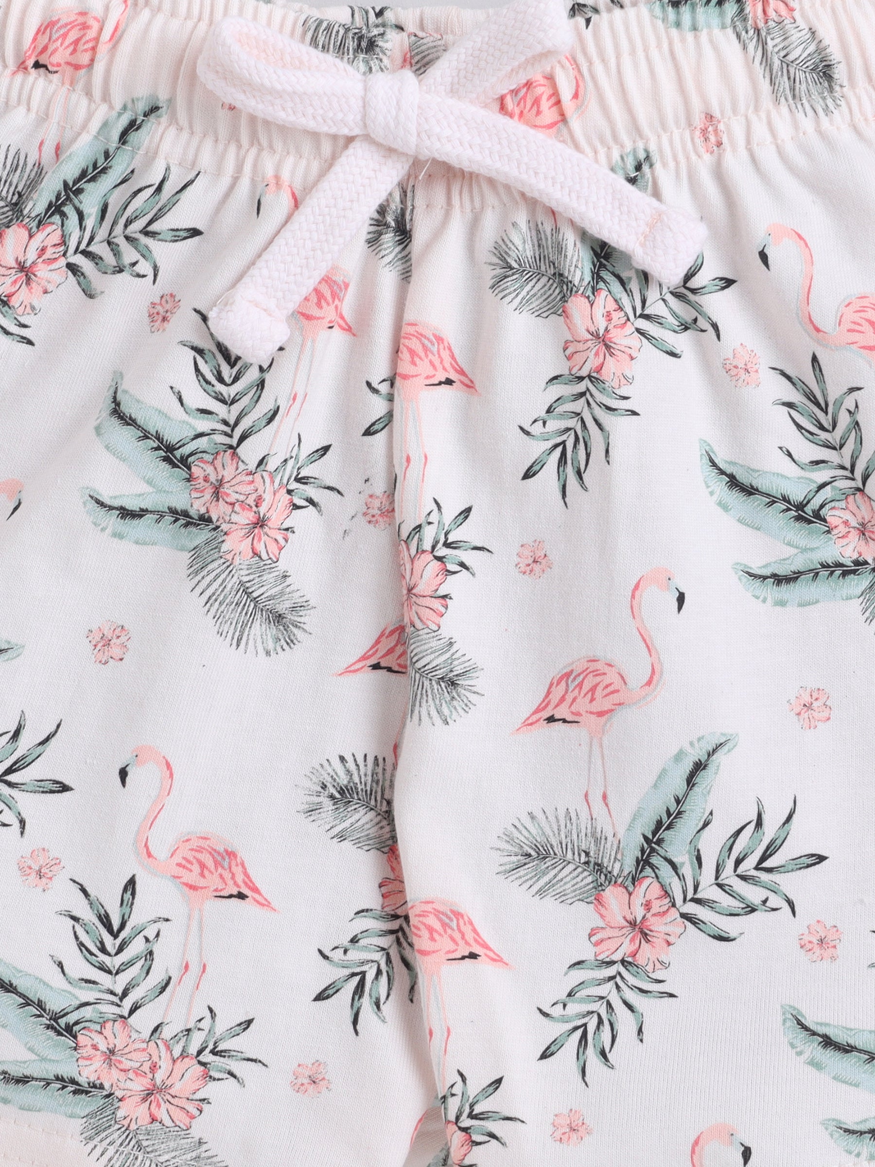 Girls Flamingo Print Cotton Pajama Set “ T-Shirt & Shorts Nightwear