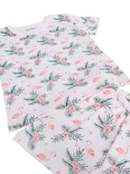 Girls Flamingo Print Cotton Pajama Set “ T-Shirt & Shorts Nightwear