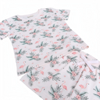 victor and jane girls short sleeve t-shirt and shorts set featuring a pink flamingo and tropical leaf print