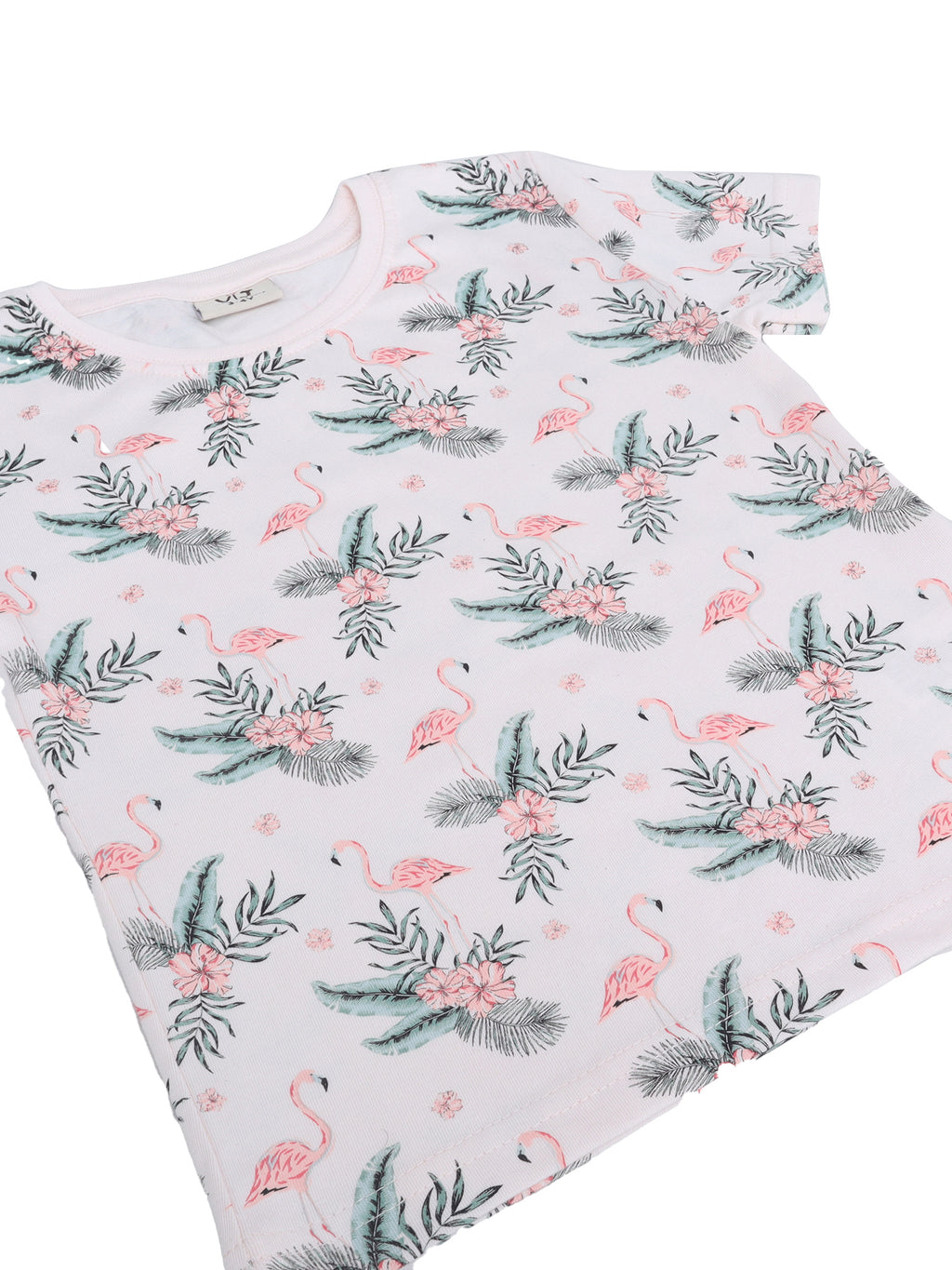 Girls Flamingo Print Cotton Pajama Set “ T-Shirt & Shorts Nightwear