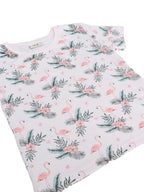 Girls Flamingo Print Cotton Pajama Set “ T-Shirt & Shorts Nightwear