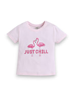 Girls Flamingo Print Cotton Pajama Set “ T-Shirt & Full Pants Nightwear