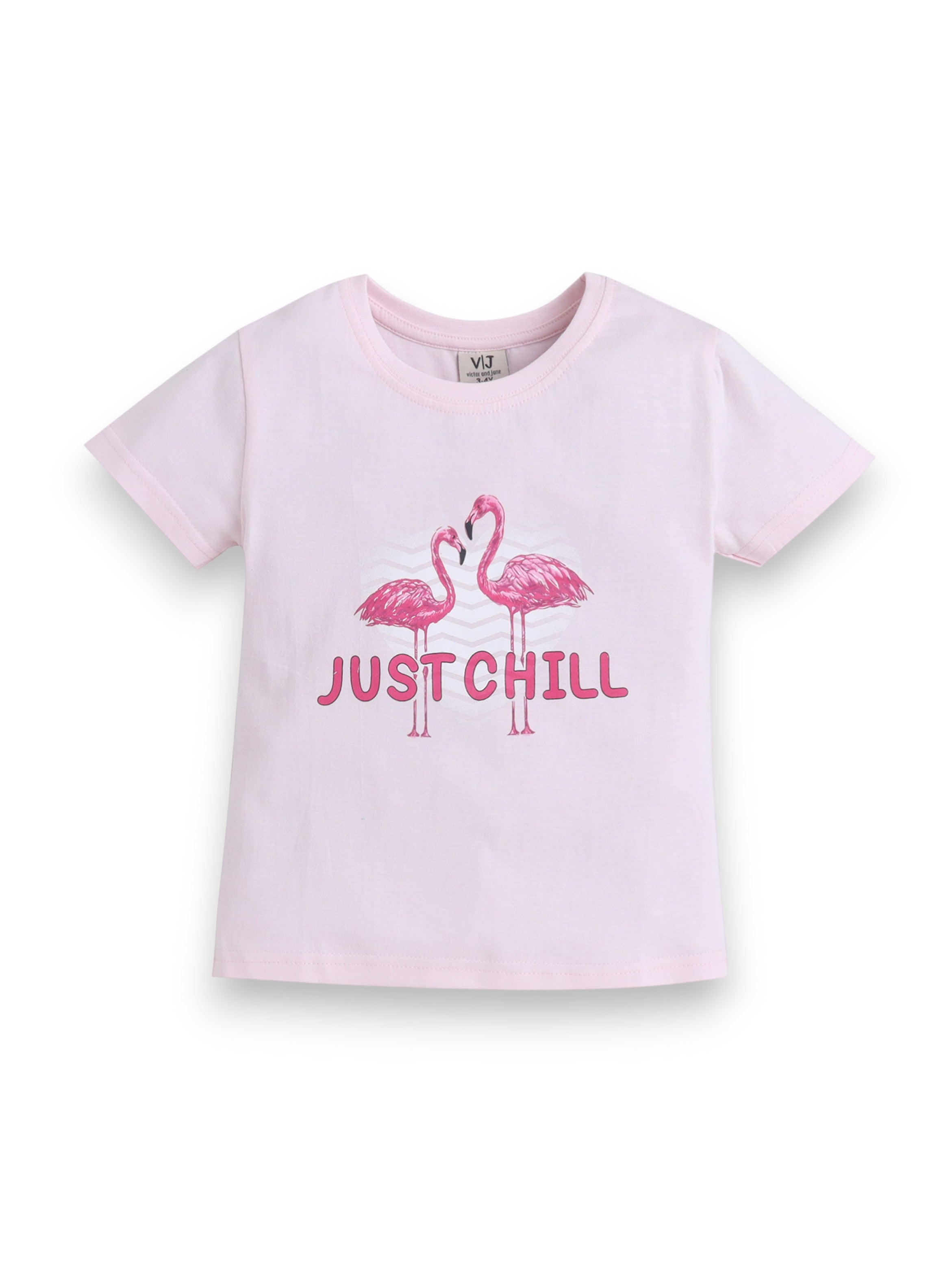 Girls Flamingo Print Cotton Pajama Set “ T-Shirt & Full Pants Nightwear
