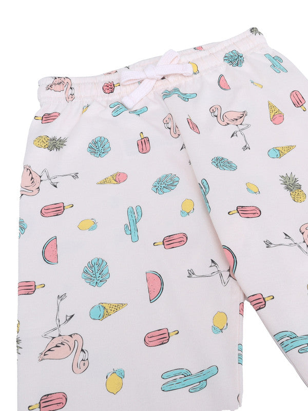 Girls West Coast Print Cotton Pajama Set “ T-Shirt & Full Pants Nightwear