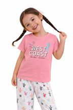 Girls West Coast Print Cotton Pajama Set “ T-Shirt & Full Pants Nightwear