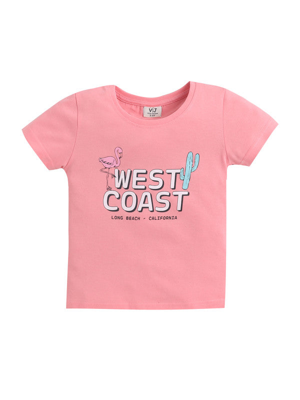 Girls West Coast Print Cotton Pajama Set “ T-Shirt & Full Pants Nightwear