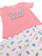 Girls West Coast Print Cotton Pajama Set “ T-Shirt & Full Pants Nightwear
