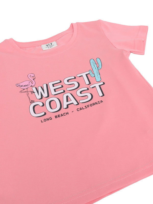 Girls West Coast Print Cotton Pajama Set “ T-Shirt & Full Pants Nightwear