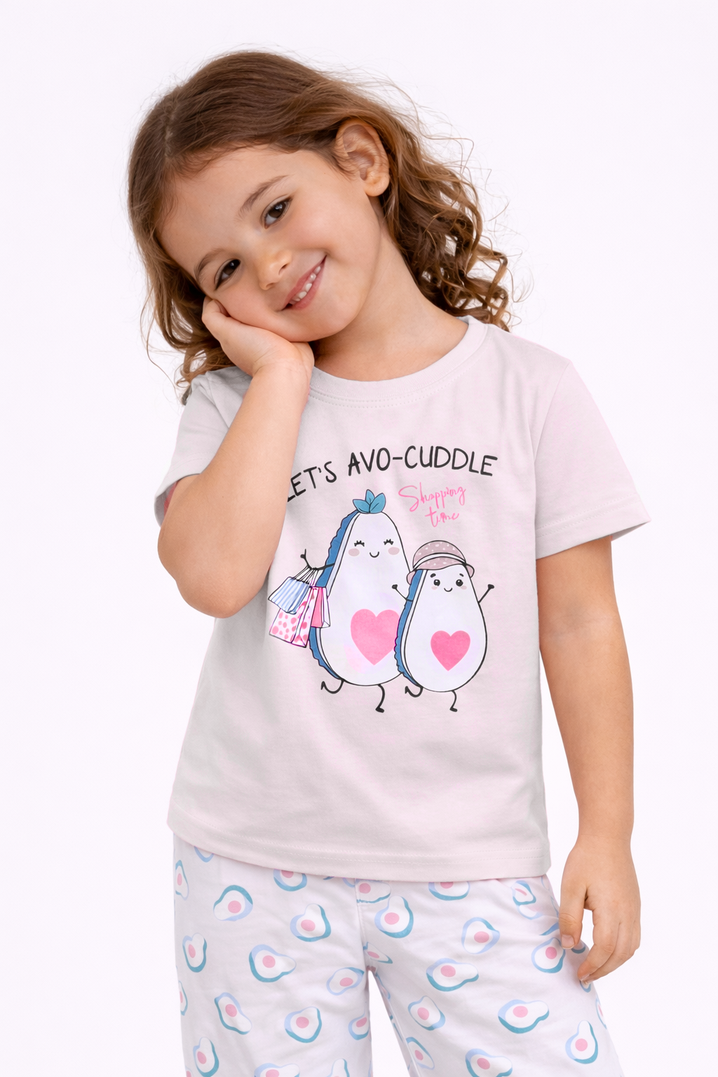 Girls Avocado Print Cotton Pajama Set “ T-Shirt & Full Pants Nightwear
