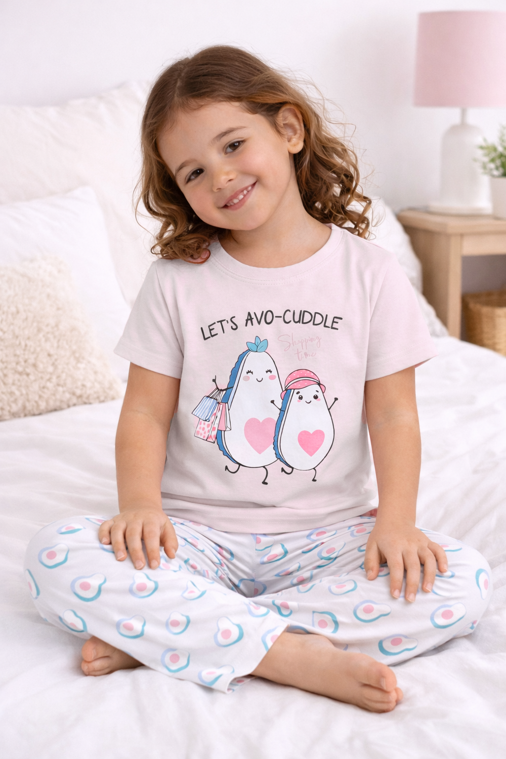 Girls Avocado Print Cotton Pajama Set “ T-Shirt & Full Pants Nightwear
