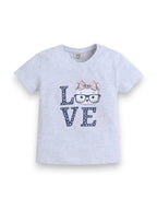 Girls Cat Œlove” Print Cotton Pajama Set “ T-Shirt & Full Pants Nightwear