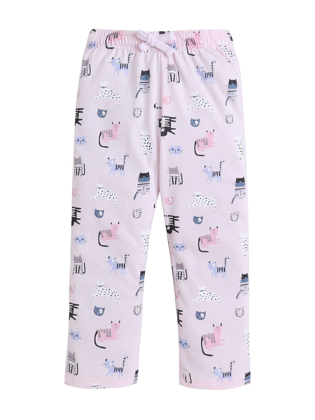 Girls Cat Œlove” Print Cotton Pajama Set “ T-Shirt & Full Pants Nightwear