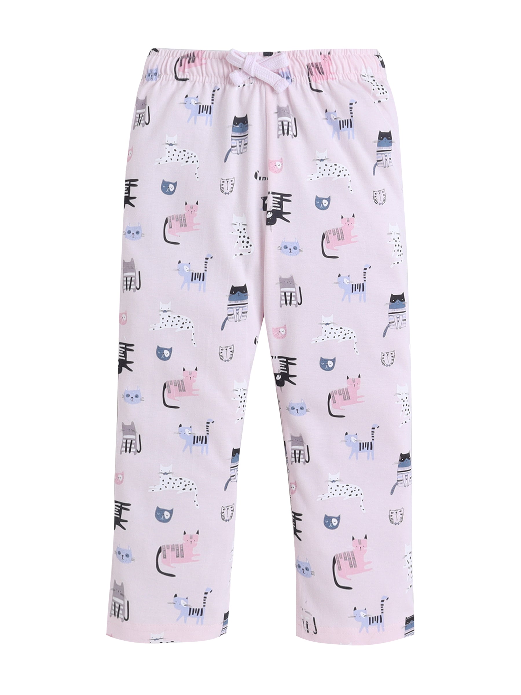 Girls Cat Œlove” Print Cotton Pajama Set “ T-Shirt & Full Pants Nightwear