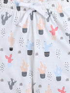 Girls Cactus Print Cotton Pajama Set “ T-Shirt & Full Pants Nightwear