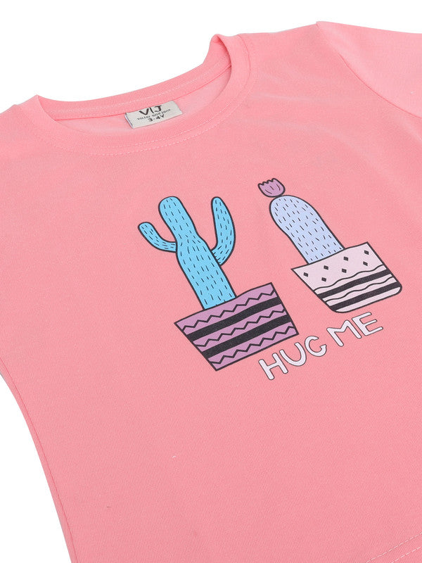Girls Cactus Print Cotton Pajama Set “ T-Shirt & Full Pants Nightwear