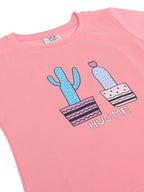 Girls Cactus Print Cotton Pajama Set “ T-Shirt & Full Pants Nightwear