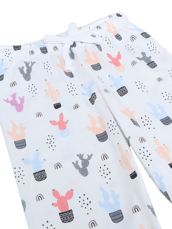 Girls Cactus Print Cotton Pajama Set “ T-Shirt & Full Pants Nightwear