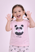Girls Panda Print Cotton Pajama Set “ T-Shirt & Full Pants Nightwear