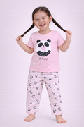 Girls Panda Print Cotton Pajama Set “ T-Shirt & Full Pants Nightwear