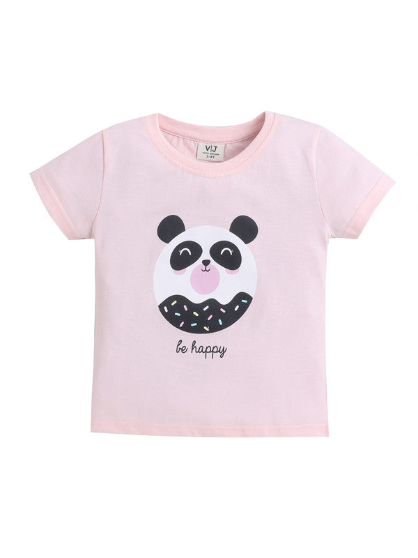 Girls Panda Print Cotton Pajama Set “ T-Shirt & Full Pants Nightwear