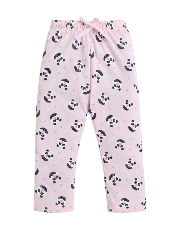 Girls Panda Print Cotton Pajama Set “ T-Shirt & Full Pants Nightwear
