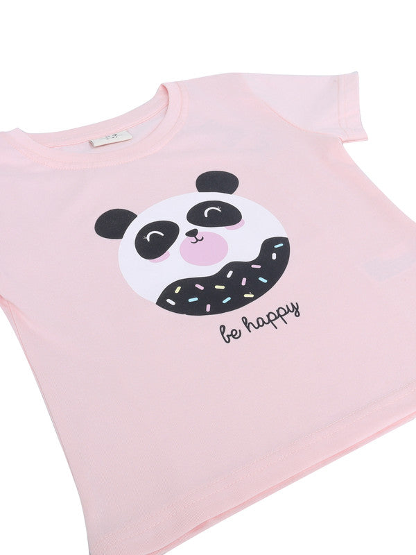 Girls Panda Print Cotton Pajama Set “ T-Shirt & Full Pants Nightwear