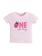 Girls Ladybug Œone” Print Cotton Pajama Set “ T-Shirt & Full Pants Nightwear