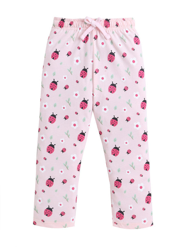 Girls Ladybug Œone” Print Cotton Pajama Set “ T-Shirt & Full Pants Nightwear