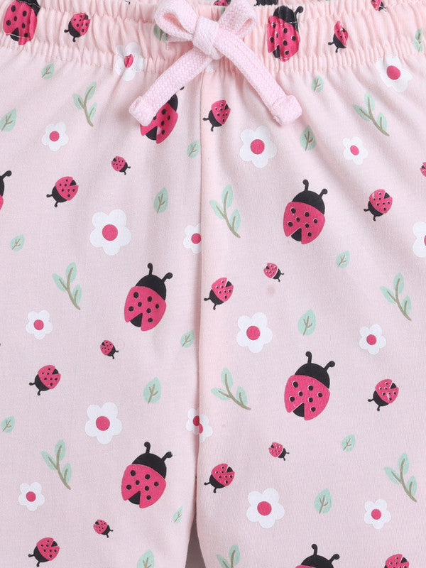 Girls Ladybug Œone” Print Cotton Pajama Set “ T-Shirt & Full Pants Nightwear