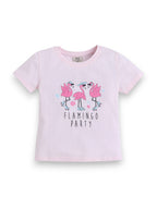 Girls Flamingo Print Cotton Pajama Set “ T-Shirt & Full Pants Nightwear
