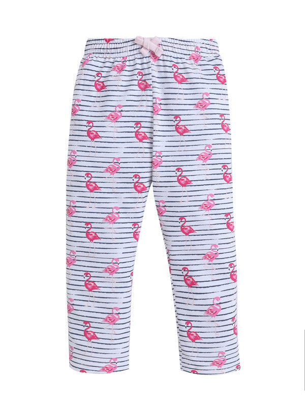 Girls Flamingo Print Cotton Pajama Set “ T-Shirt & Full Pants Nightwear