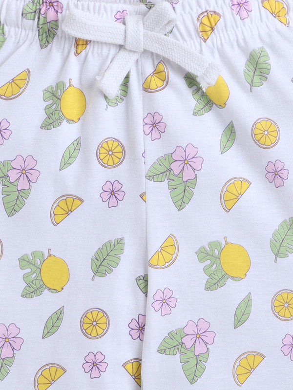 Girls Lemonade Print Cotton Pajama Set “ T-Shirt & Full Pants Nightwear
