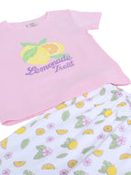 Girls Lemonade Print Cotton Pajama Set “ T-Shirt & Full Pants Nightwear