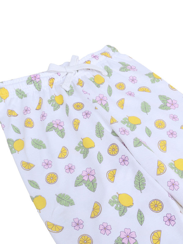 Girls Lemonade Print Cotton Pajama Set “ T-Shirt & Full Pants Nightwear