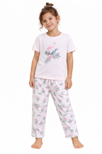 Girls Flamingo Print Cotton Pajama Set “ T-Shirt & Full Pants Nightwear