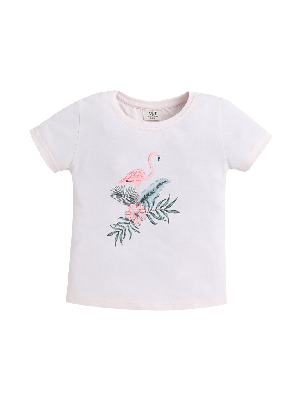 Girls Flamingo Print Cotton Pajama Set “ T-Shirt & Full Pants Nightwear