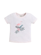 Girls Flamingo Print Cotton Pajama Set “ T-Shirt & Full Pants Nightwear