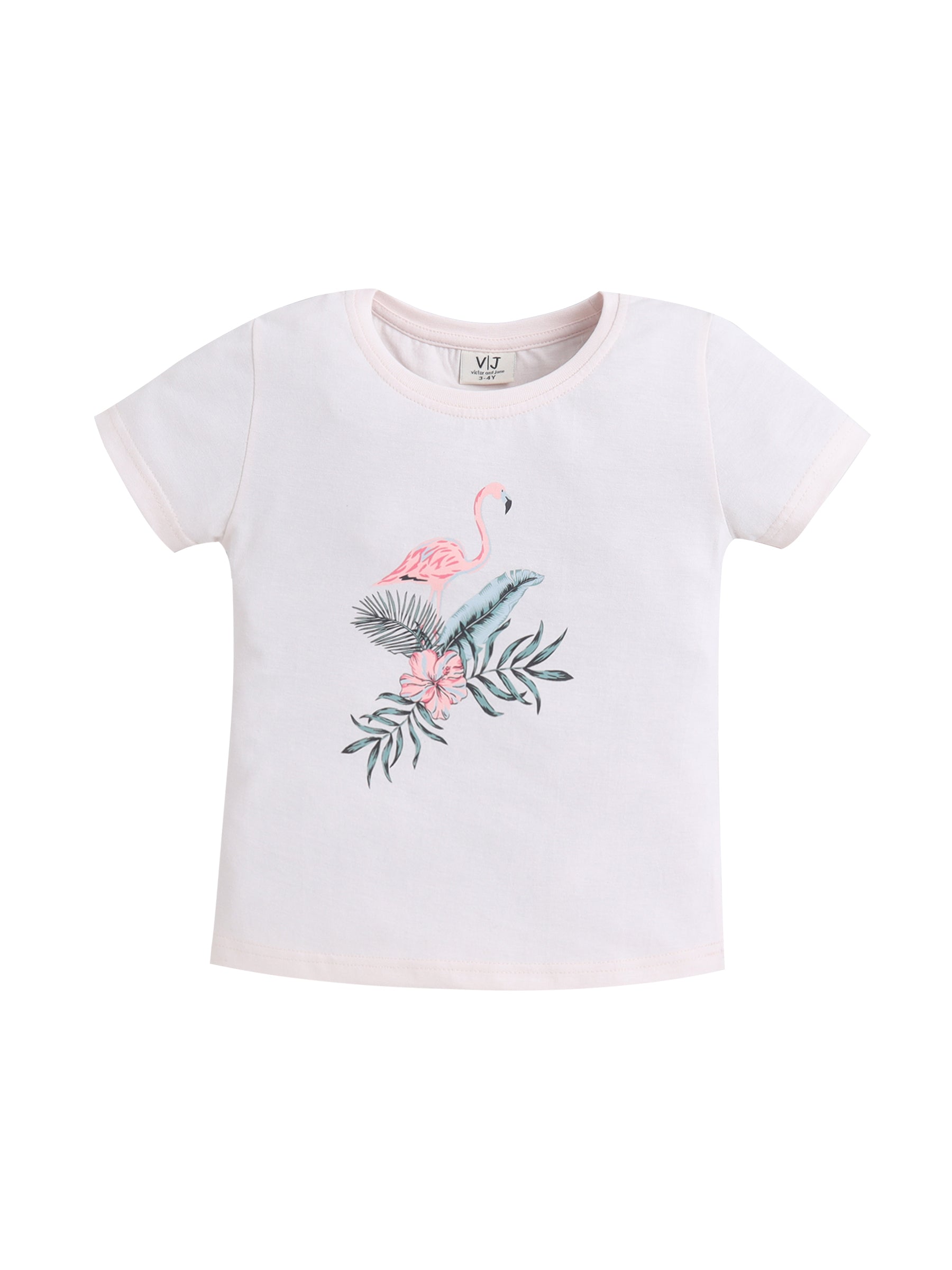 Girls Flamingo Print Cotton Pajama Set “ T-Shirt & Full Pants Nightwear