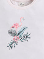 Girls Flamingo Print Cotton Pajama Set “ T-Shirt & Full Pants Nightwear