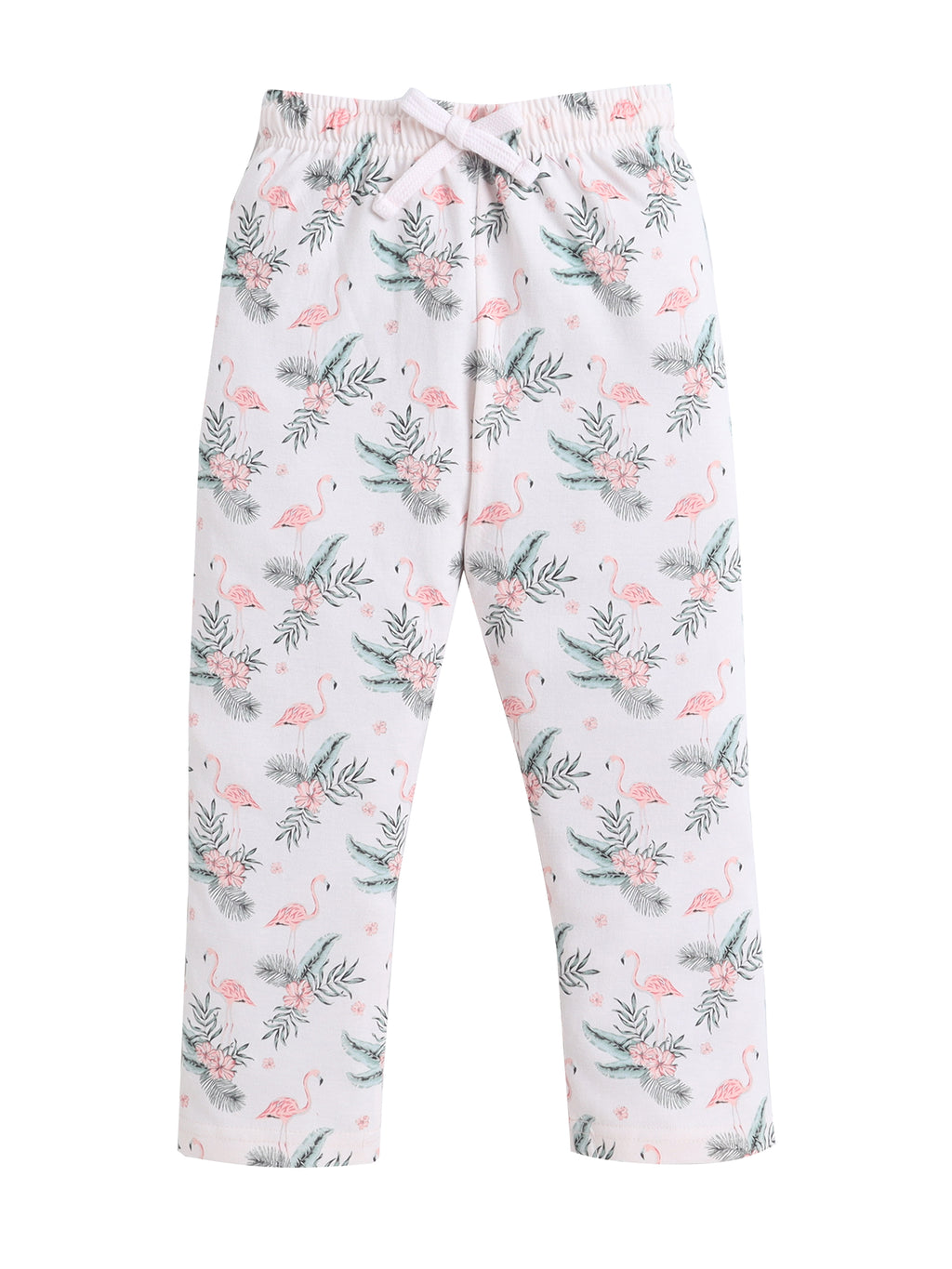 Girls Flamingo Print Cotton Pajama Set “ T-Shirt & Full Pants Nightwear