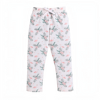 victor and jane girls white lounge pants with pink flamingo and tropical leaf print and an adjustable drawstring waist