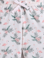 Girls Flamingo Print Cotton Pajama Set “ T-Shirt & Full Pants Nightwear